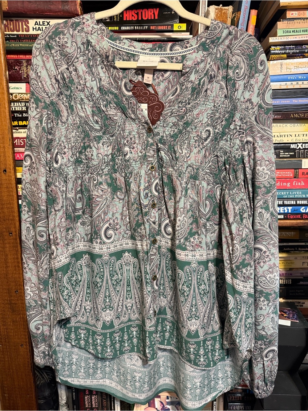 Knox Rose Green Paisley Smocked Tunic